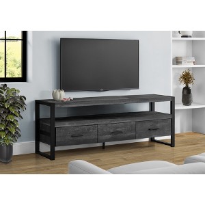 59" Laminate Reclaimed Wood-Look TV Stand with 3 Drawers, Open Shelf and Black Metal Frame for Living Room - 1 of 4
