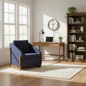 Homy Casa Chenille Upholstered Accent Chair with Wooden Frame, Modern Armchair for Living Room, Bedroom & Reading Corner, Navy Blue - 1 of 4