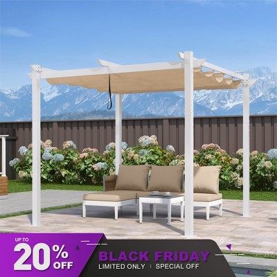 PURPLE LEAF Outdoor Aluminum Pergola Patio White Metal Pergola with Sun Shade Retractable Canopy for Backyard Garden Deck