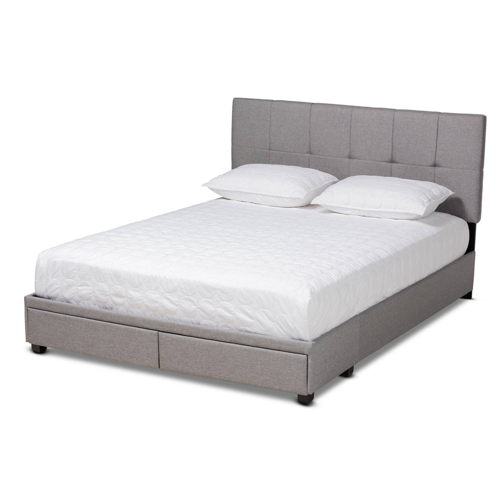 Photos - Bed Frame King Netti Fabric Upholstered 2 Drawer Platform Storage Bed Light Gray - B