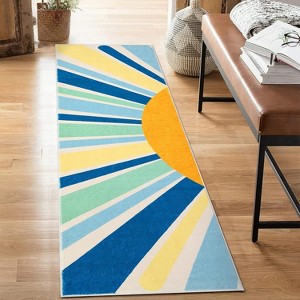 Colorful Machine Washable Area Rug, Non-Slip Indoor Carpet for Living Room, Bedroom, Modern Minimalist Front Door Mat with Sun Accent Design. - 1 of 4