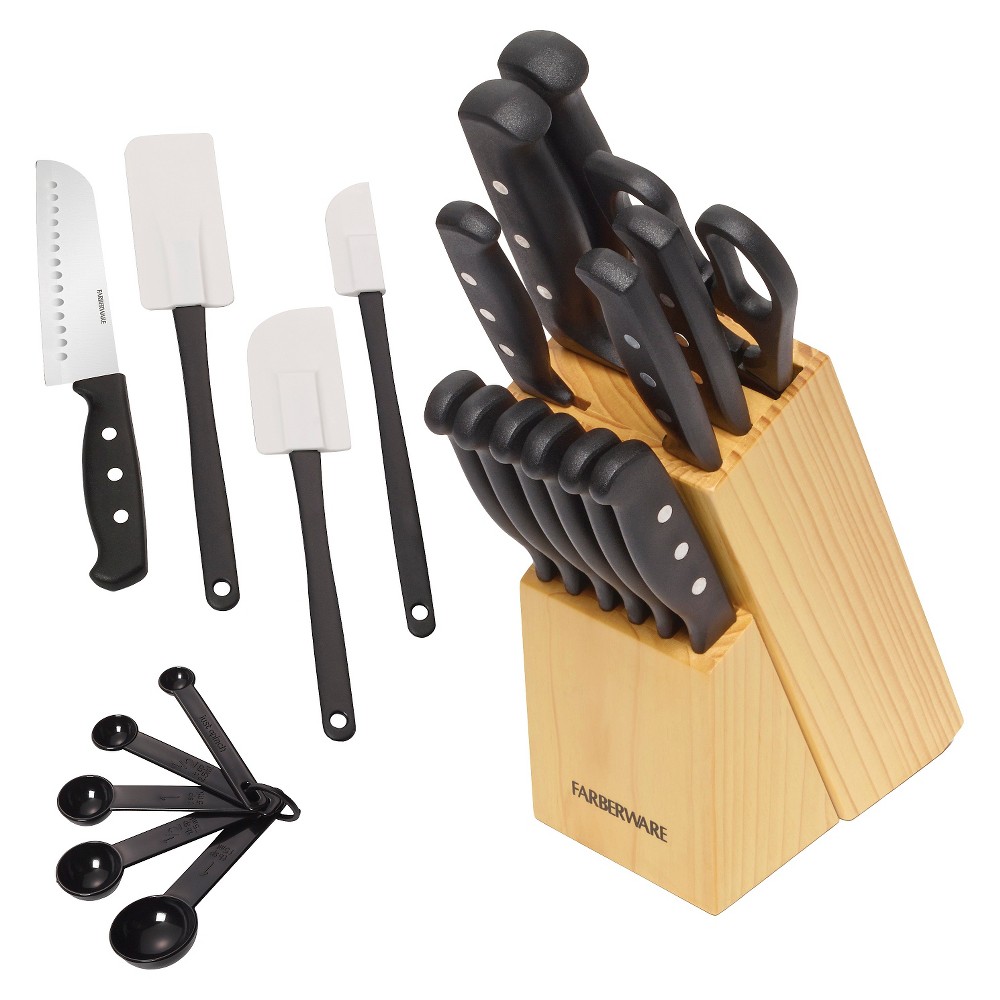 Photos - Kitchen Knife Farberware 22 Piece Never Needs Sharpening Triple Riveted Knife Block Set