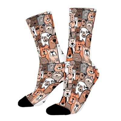 Cats And Dogs Women Printed Crew Socks Funny Funky Socks Soft Polyester Novelty Gifts for Artists Men