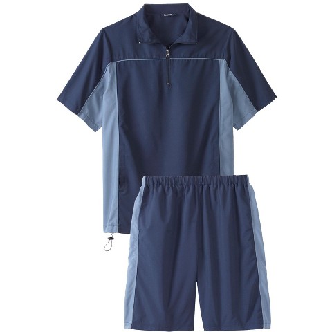 KingSize Quarter Zip Short Sleeve Colorblock Tracksuit - L, Navy Colorblock