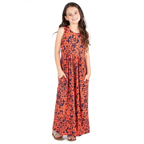 24seven Comfort Apparel Girls Orangege Sleeveless Maxi Dress -multi-s ...