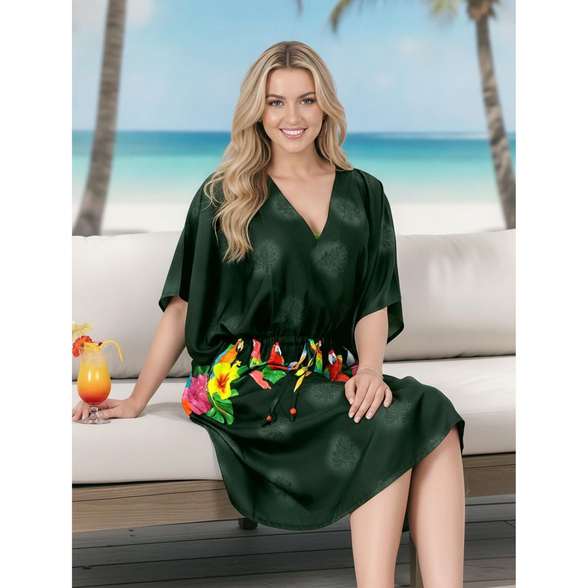 LA LEELA Summer Rayon Blend Women Vacation Caftan Dress Holiday Resortwear Cruise Pregnancy Wear Comfortable Lounge Style 2X-3X Black Floral - thumbnail 4
