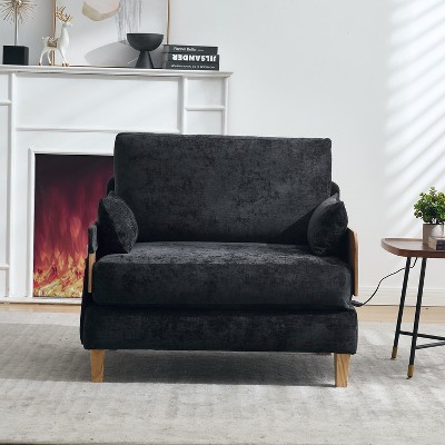 GDFStudio Julien Mid-Century Modern Chenille Upholstered Convertible Accent Chair with 3 Pillows
