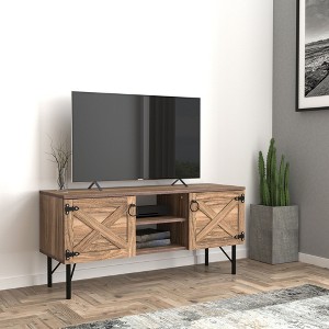 47" Wood Vintage TV Stand with 2 Cupboards for Living Room and Bedroom - 1 of 4