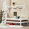 Okak Twin/Full House-Shaped Floor Canopy Beds with Stairs & Fence,Solid Wood Bed Frame for Kids,Teens,No Spring Box Needed - 3 of 4