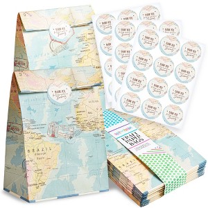 Blue Panda 36 Pack World Map Travel Favor Bags with Stickers Gift Bag for Travel Themed Party Decorations, Birthday Baby Shower for Kids, 8.7 x 5.15" - 1 of 4