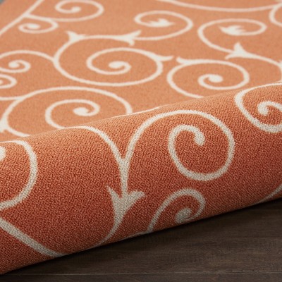 Playful Floral Vines Orange Square Indoor/Outdoor Rug