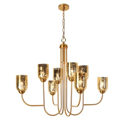 LNC Euniecstasy 8-Lights 38" Modern Luxury Candlestick Glass Integrated LED Chandelier, Gold