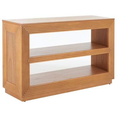 Natural Wood Ridged Hallway Table with Storage
