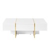 Vynxaria Minimalist Rectangular Coffee Table, 47.2"×31.4", White High-Gloss Veneer, 2 Drawers, Golden Wood Grain Legs, Multi-Storage - 3 of 4