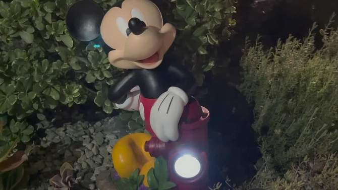 Disney 22&#34; Mickey Mouse with A Fire Hydrant Solar Resin/Stone Statue, 2 of 6, play video
