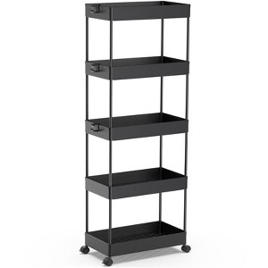 YIGII  5-Tier Rolling Cart, Bathroom Storage Organizer Utility Cart, Mobile Shelving Unit Slide Out Shelves for Kitchen Living Room，Black - 1 of 4