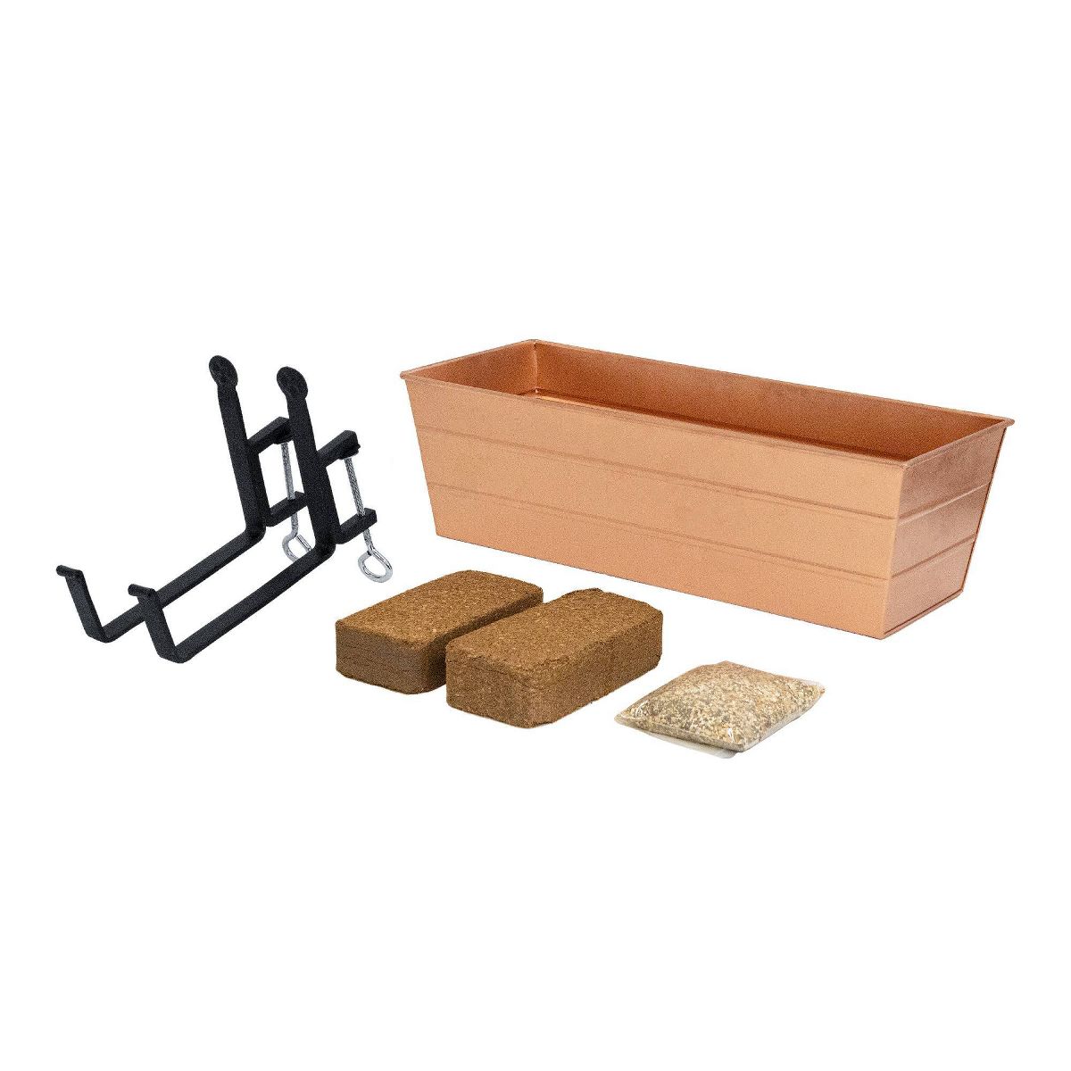 ACHLA Designs Medium Plated Rectangular Outdoor Planter Box with Mounting Brackets Copper 24"x11"
