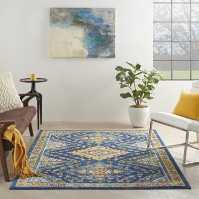 Bohemian Spirit Navy Blue Diamond 4' x 6' Synthetic Area Rug