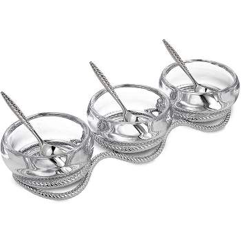 Nambe Braid Triple Condiment Set with Spoons, Silver