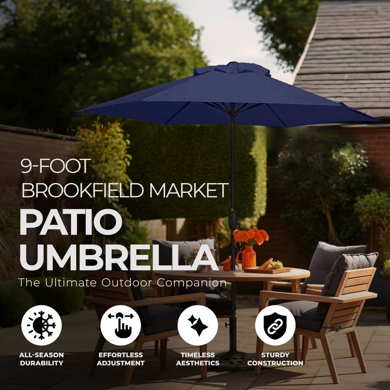 Four Seasons Courtyard Brookfield 9 Foot Market Patio Table Umbrella with Aluminum Pole, for Outdoor Space, Garden, Deck, and Porch, Navy, 2 of 7