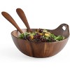 Nambe Portables Wood Salad Bowl with Servers, 3-Piece Set, Acacia Wood Large Salad Bowl, Mixing Bowl with Wooden Serving Spoons,11 Inch - 3 of 4