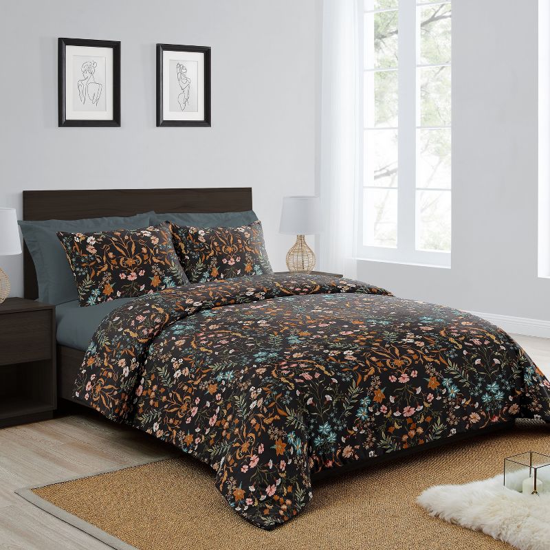 Sweet Jojo Designs Queen Duvet Cover and Shams Set Boho Floral Wildflower Black and Orange 3pc, 2 of 6