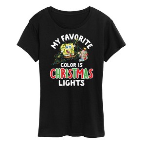 Women's - SpongeBob SquarePants - My Favorite Color Is Christmas Lights Short Sleeve Graphic T-Shirt - 1 of 4