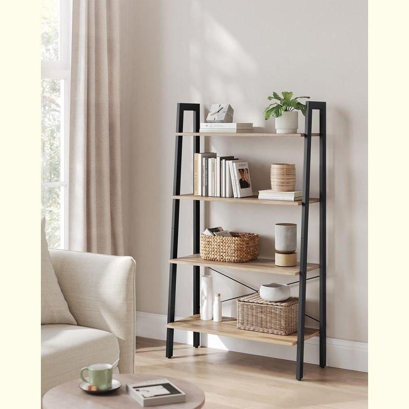 VASAGLE Ladder Shelf, 4-Tier Bookshelf, Storage Rack, Bookcase with Steel Frame, for Living Room, Industrial Style, Camel Brown and Black, 2 of 7