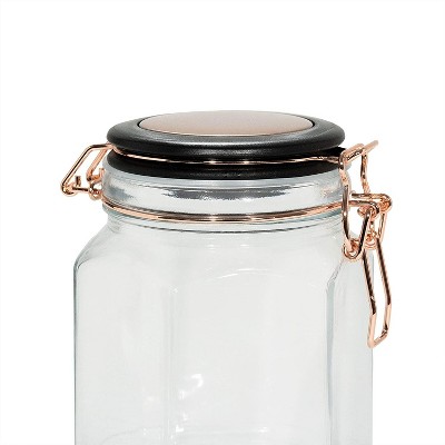 Extra Large Clear Glass Hexagon Canister with Copper Lid