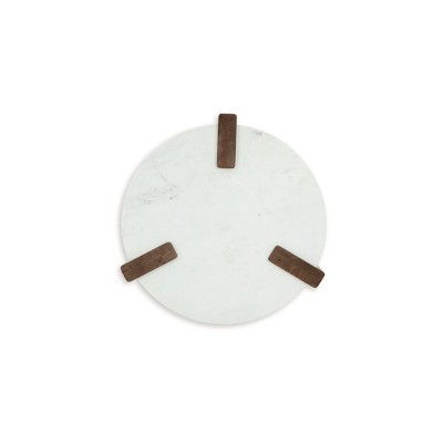 Round White Marble and Brown Wood End Table