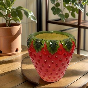 NAYSAYE Garden Decor Large Strawberry Shaped Planter Creative Fruit Flower Pot for Indoor and Outdoor Decoration, Red, 12.4"*12.4"*12.2" - 1 of 4