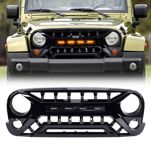AMERICAN MODIFIED Armor Grille Compatible w/ 07-18 Jeep Wrangler JK, Amber LED, Glossy Black - 1 of 4