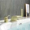 Cobbe Brushed Gold Waterfall Bath Faucet Set with 7.09-Inch Wide Tub Spout and Hand Shower Single Lever Control 4-Hole Installation - 4 of 4