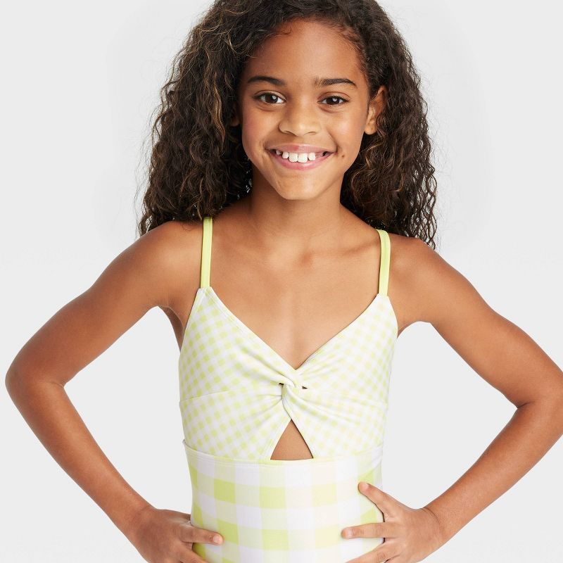 Girls' Gingham Check One Piece Swimsuit - Cat & Jack™ Green, 3 of 5