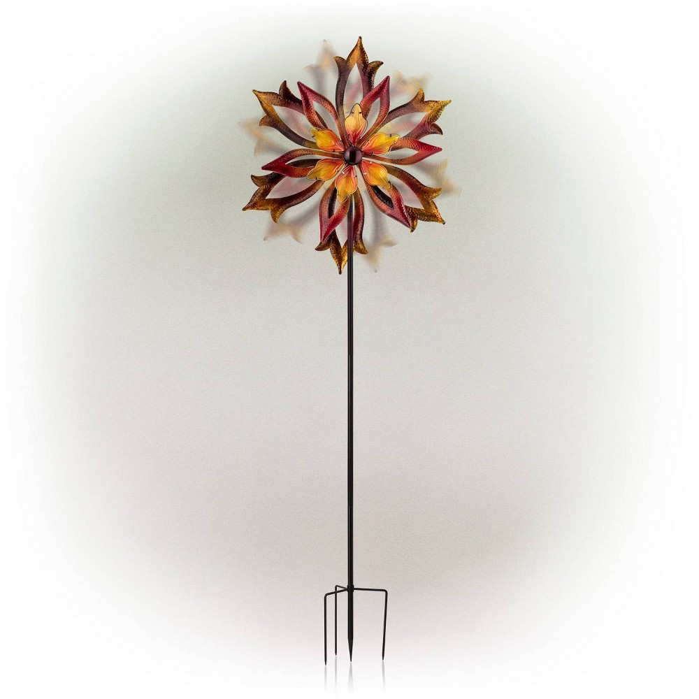 Photos - Other interior and decor 96" Glass/Iron Outdoor Flower Dual Kinetic Spinner Stake Red/Yellow - Alpi