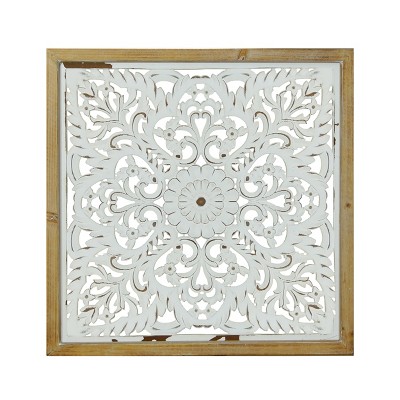 VIP Wood 23.62 in. Brown Square Damask Cutout Wall Decor