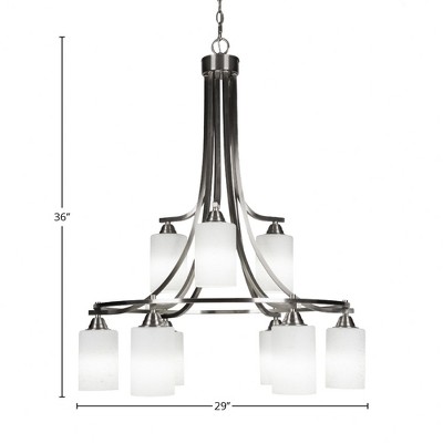 Toltec Lighting Paramount 9 - Light Chandelier in  Brushed Nickel with 4" White Muslin Shade