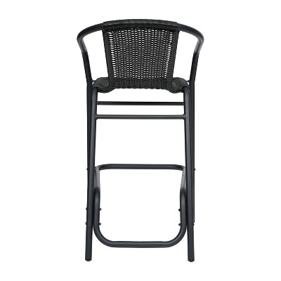 Black Aluminum Frame Indoor-Outdoor Rattan Barstools, Set of 2