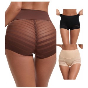 INSPIRE CHIC 3 Packs Women's High Waisted Invisible Tummy Control Stripe Mesh Shapewear Panties - 1 of 4