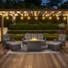 POCASSY 7-piece outdoor furniture set with fire pit table, brown wicker living set with patio sectional sofa, curved arm patio chair, rattan ottoman - 2 of 4