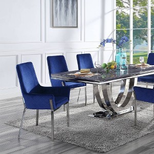 Set of 2 25" Cambrie Dining Chairs: Mirrored Silver, Blue Velvet Upholstery - Acme Furniture - 1 of 4