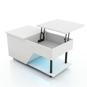 24/7 Shop At Home Turla 37.4" Rectangle Modern Lift Top Coffee Table with Led Lights White - 1 of 4