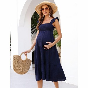 Clearlove Women Maternity Floral Dress Summer Sleeveless Ruffle Square Neck Dress - 1 of 4