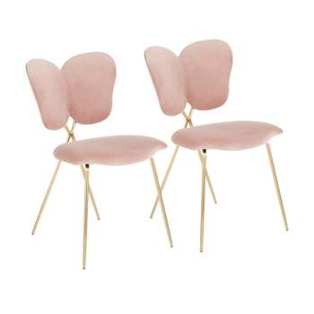Set of 2 Madeline Contemporary and Glam Chairs Gold/Blush Pink Velvet - LumiSource