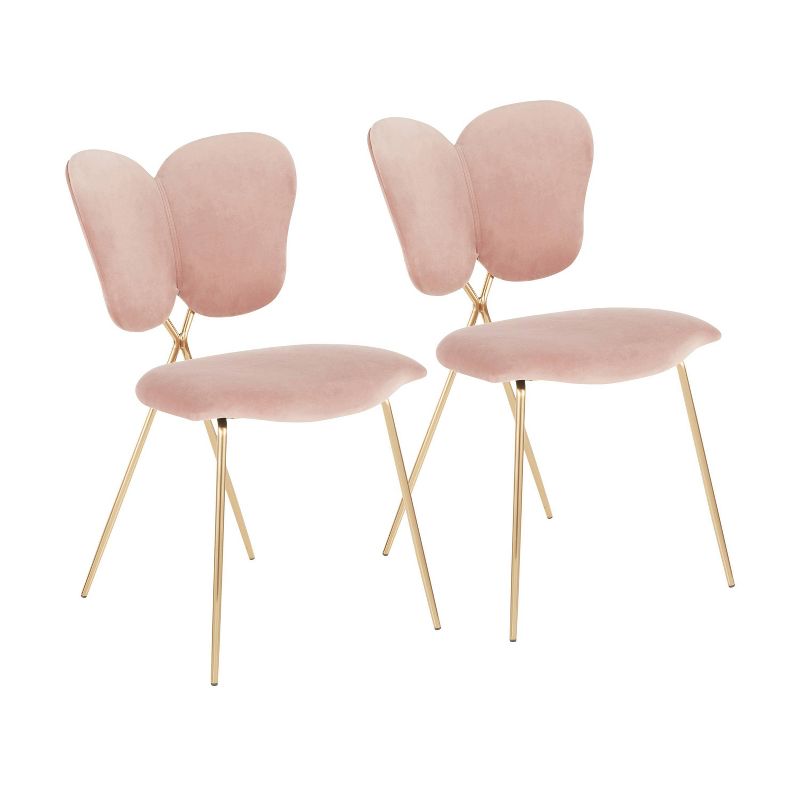 Set of 2 Madeline Contemporary and Glam Chairs Gold/Blush Pink Velvet - LumiSource, 1 of 13