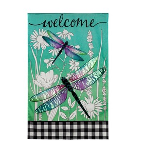 Evergreen Dragonflies and Wildflowers LInen House Flag 28 x 44 Inches Outdoor Decor for Homes and Gardens - 1 of 4