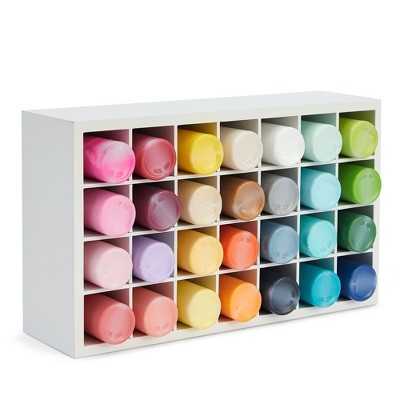 Bright Creations Paint Bottle Organizer with 28 Compartments for Artists Craft Supply Storage, Artwork and Painting (White, 12.5 x 3.5 x 7.4)