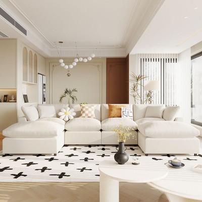134.4"W Modular Sectional Sofa, U-Shape Convertible Sofa Couch Set with Removable Ottomans 4S -ModernLuxe