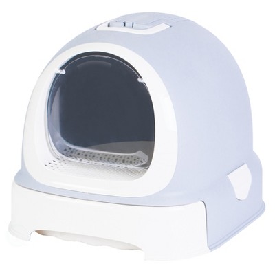 Gray and White Fully Enclosed Hooded Litter Pan with Front Entry