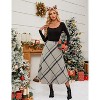 Women's Wool Plaid A-Line Skirt - Winter Warm Elastic Waist Pleated Long Skirt Gray - 2 of 4